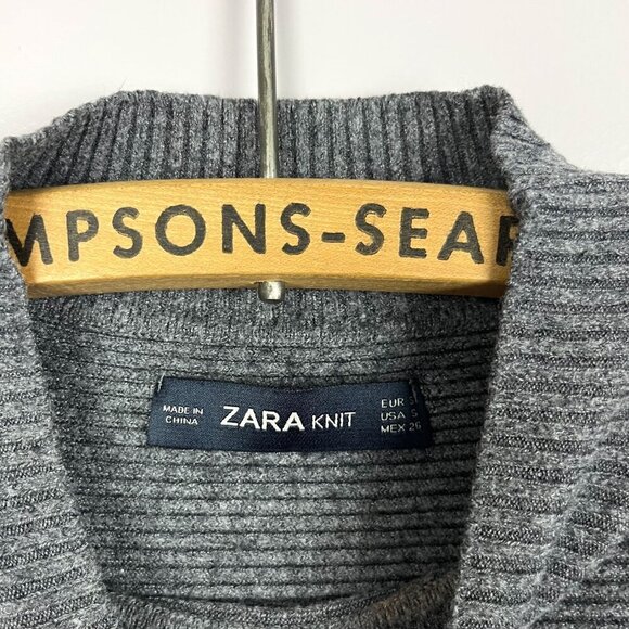 Zara Knit Womens Grey Ribbed Mockneck Cropped Sweater Small - Picture 4 of 4